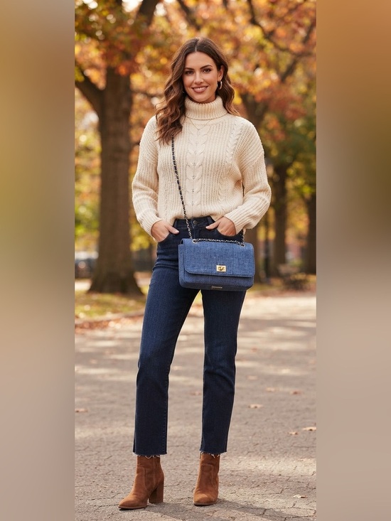Caprese Handbags - Caprese Textured Crossbody Bag, Blue Denim Textured Material